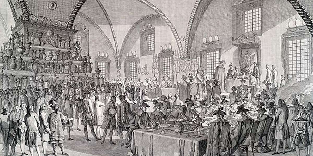 Венчание на царствие Екатерины II. Парадный обед в Грановитой палате. 22 сентября 1762. Гравюра Калашникова