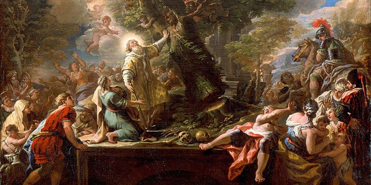 Паоло де Маттеис. Святой Николай Барийский, срубающий дерево, заселенное демонами. Около 1727 года High Museum of Art