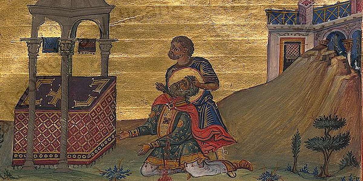 Убийство Захарии (миниатюра из Минология Василия II, 976—1025 гг.)