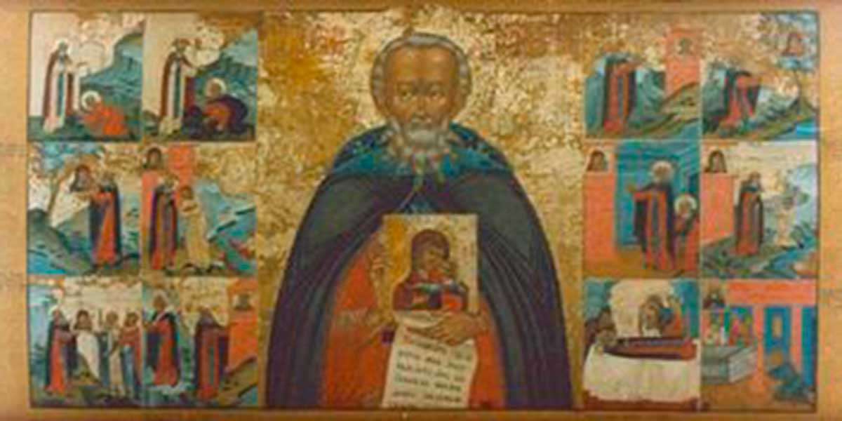 Авраамий Галицкий с житием (икона, XVIII век)